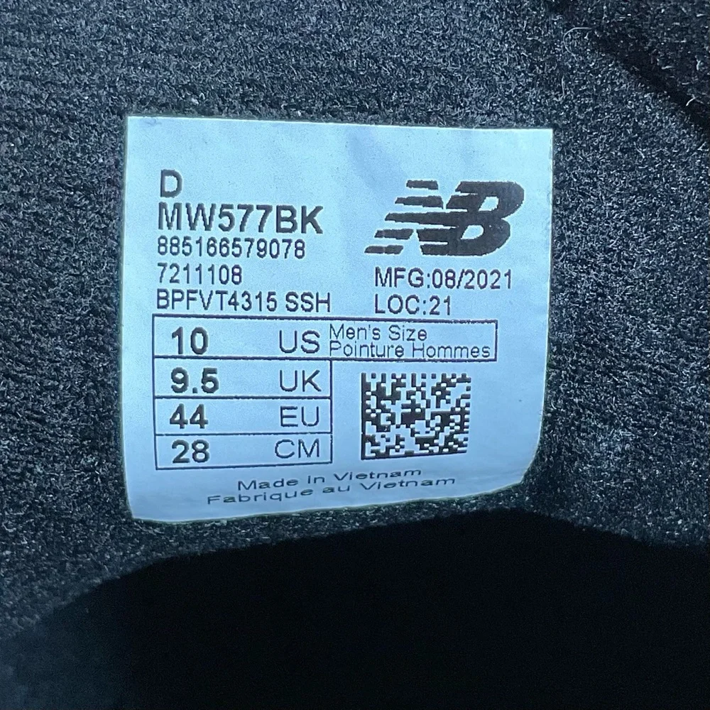 New Balance 577 Walking Shoes Men's 10 D Black Leather Lace Up MW577BK